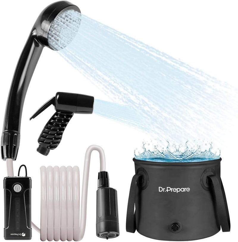 Dr. Prepare Portable Shower for Camping, Shower Pump with 8000mAh Battery, 2200mAh Battery with 4.5 Gallons Bucket - Image 1